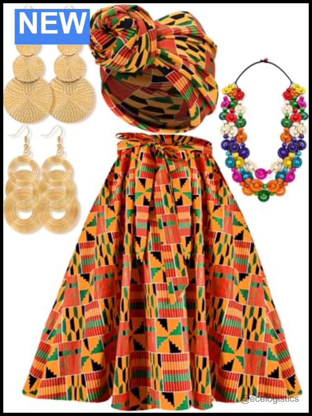 African Print Skirt and Headwrap Set